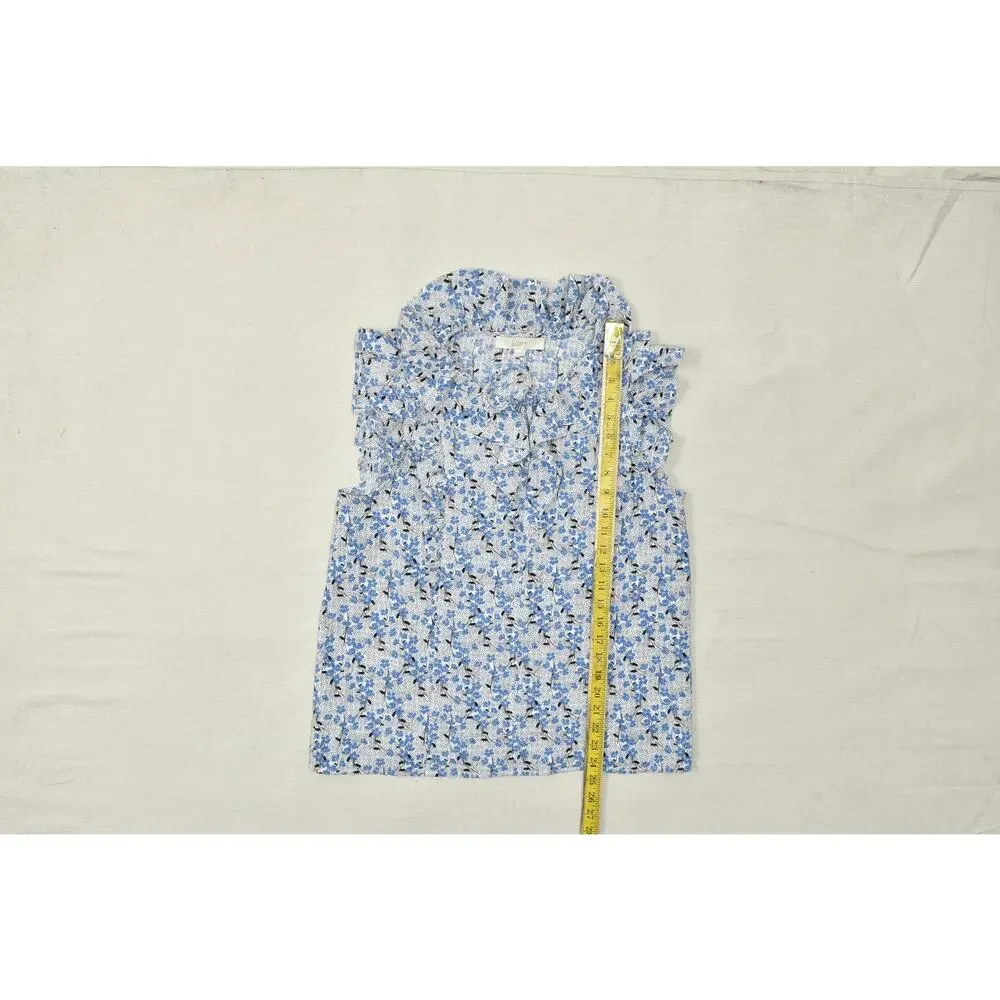 LOFT Women's Floral Ruffle Sleeveless Blouse Top Size M Blue White - Picture 5 of 8